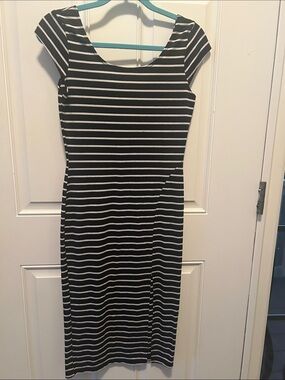 Hot Gal Black and White Striped Midi Dress